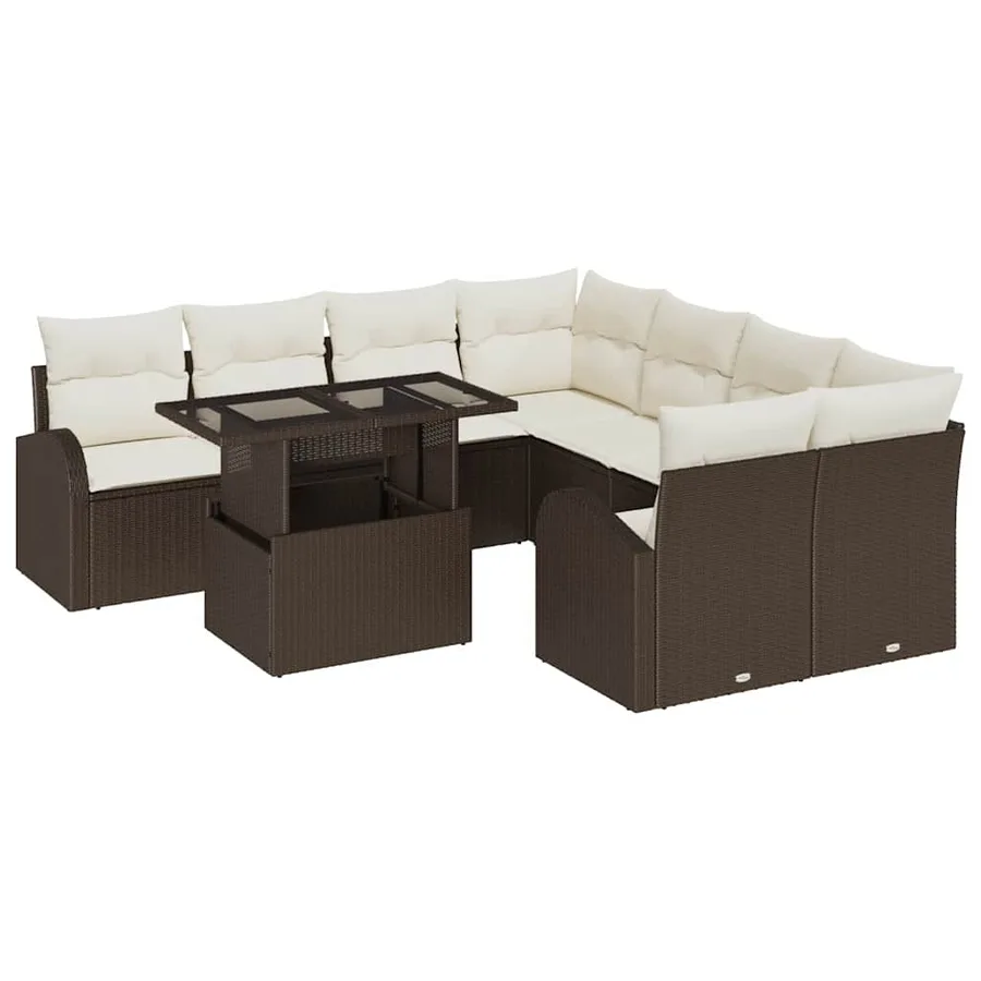 Ensemble de canapé de jardin 9 pcs Marron polyrotin - 2