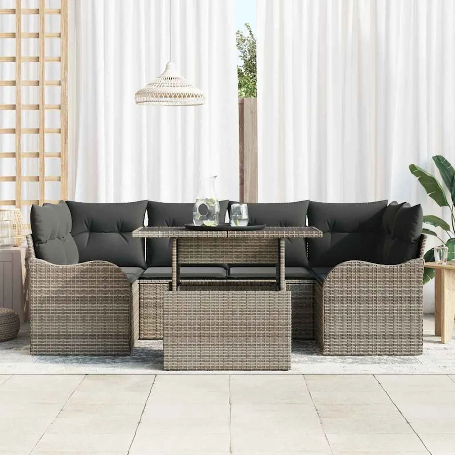 Ensemble de canapé de jardin 7 pcs Gris Poly Rattan - 3