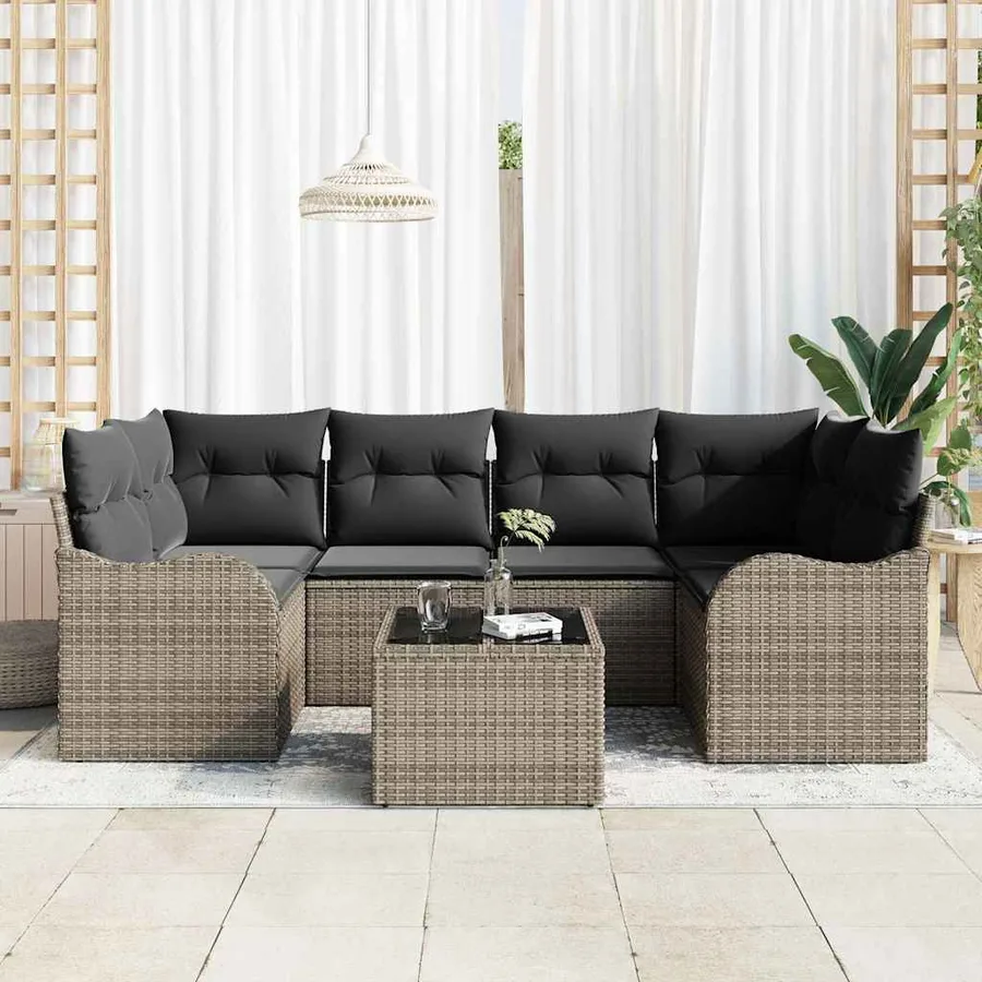 Ensemble de canapé de jardin avec coussin 7 pcs Gris - 3