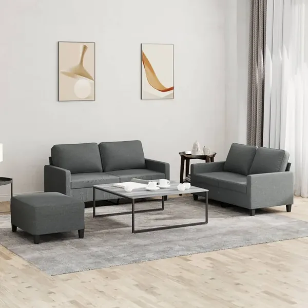 Ensemble de canapés 3 pcs avec coussins Gris foncé Tissu