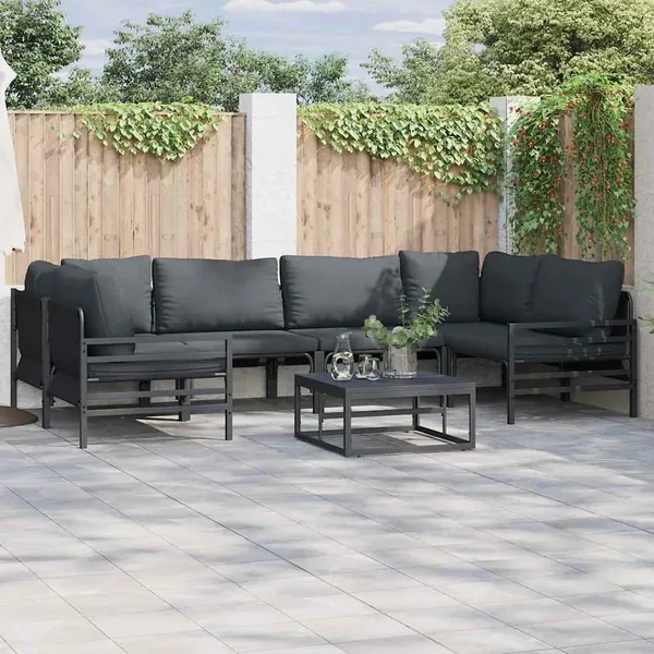 Ensemble de canapé de jardin avec coussin 7 pcs Noir Acier