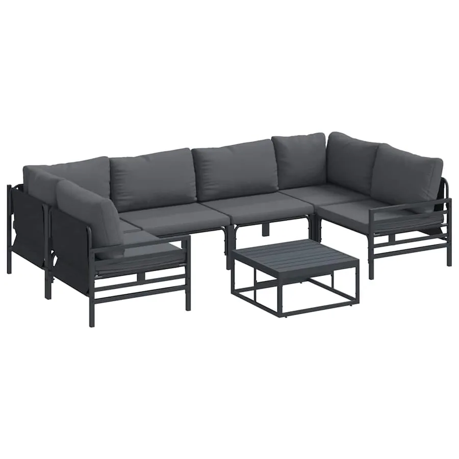 Ensemble de canapé de jardin avec coussin 7 pcs Noir Acier - 2