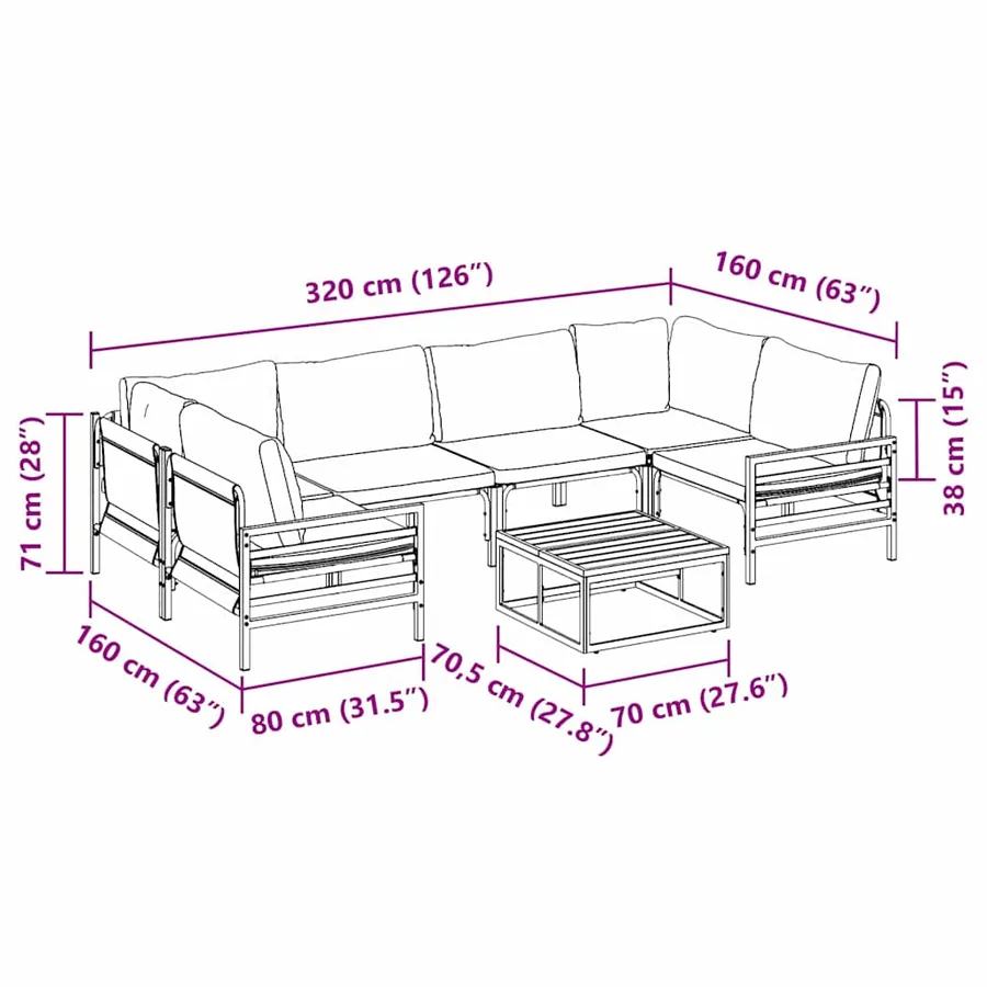 Ensemble de canapé de jardin avec coussin 7 pcs Noir Acier - 8