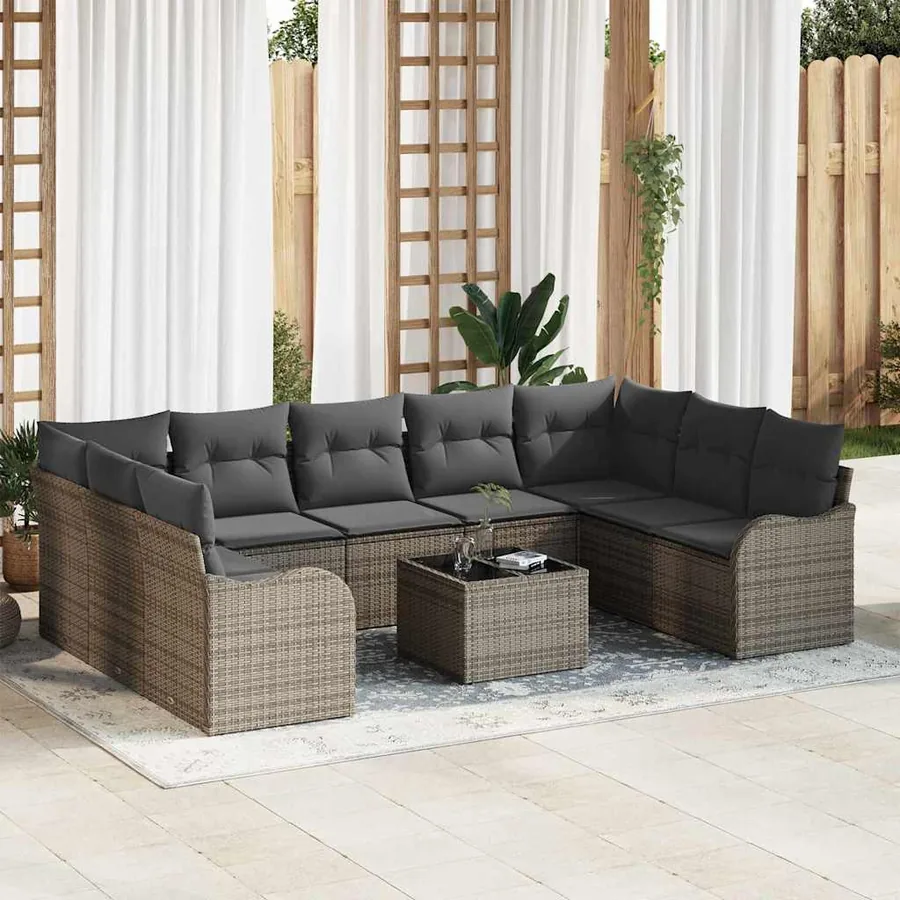 Ensemble de canapé de jardin 10 pcs Gris Poly rotin