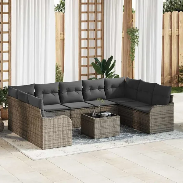 Ensemble de canapé de jardin 10 pcs Gris Poly rotin