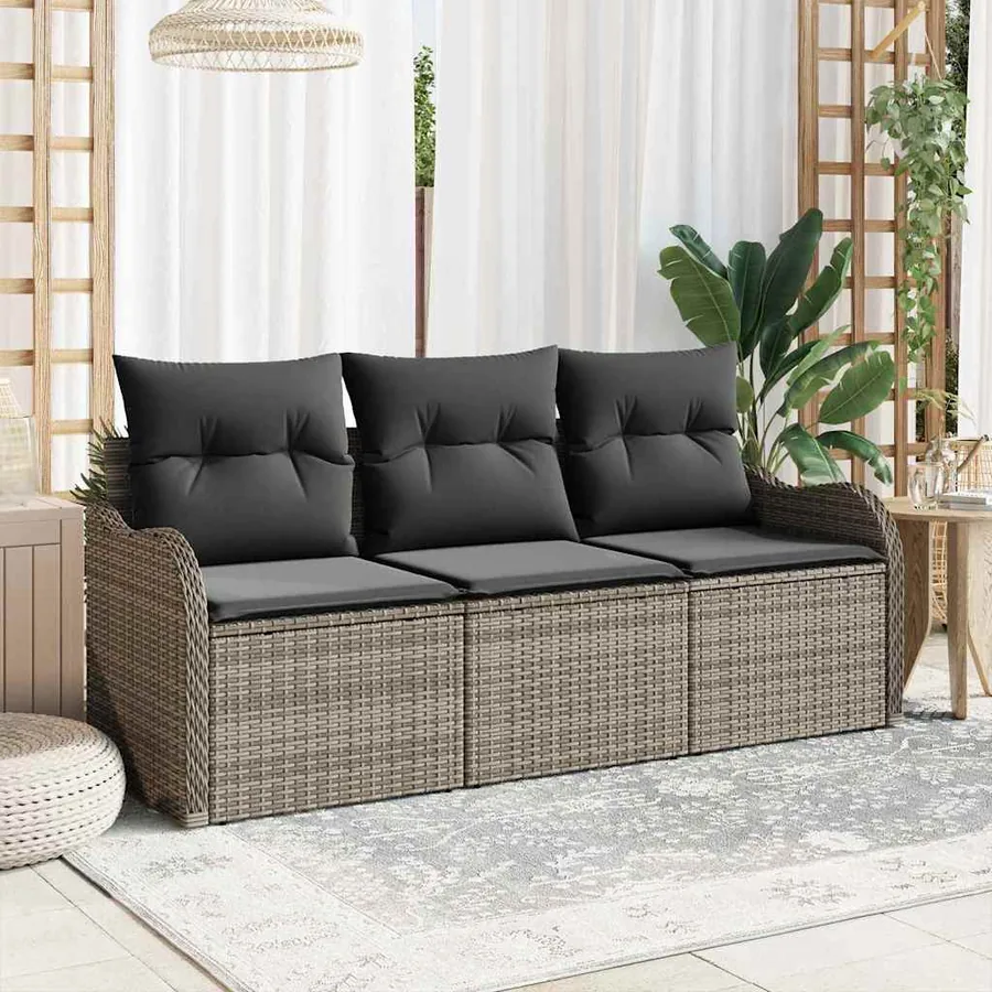 Ensemble de canapé de jardin 3 pcs Gris Poly rotin