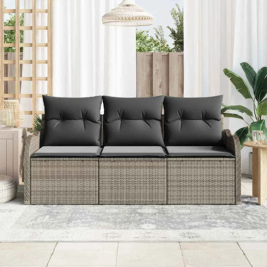 Ensemble de canapé de jardin 3 pcs Gris Poly rotin - 3