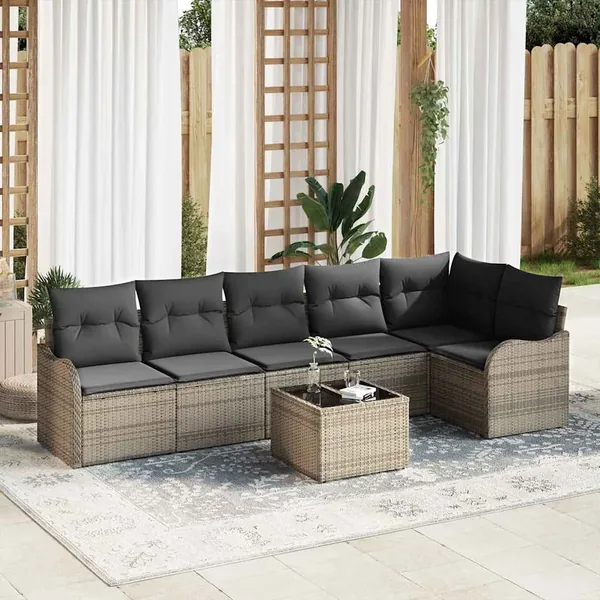 Ensemble de canapé de jardin avec coussin 7 pcs Noir Poly rotin