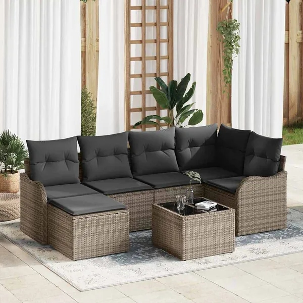 Ensemble de canapé de jardin avec coussin 7 pcs Gris Poly rotin