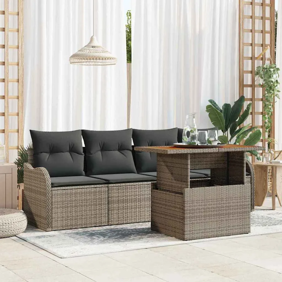 Ensemble de canapé de jardin avec stockage 5 pcs Gris polyrotin