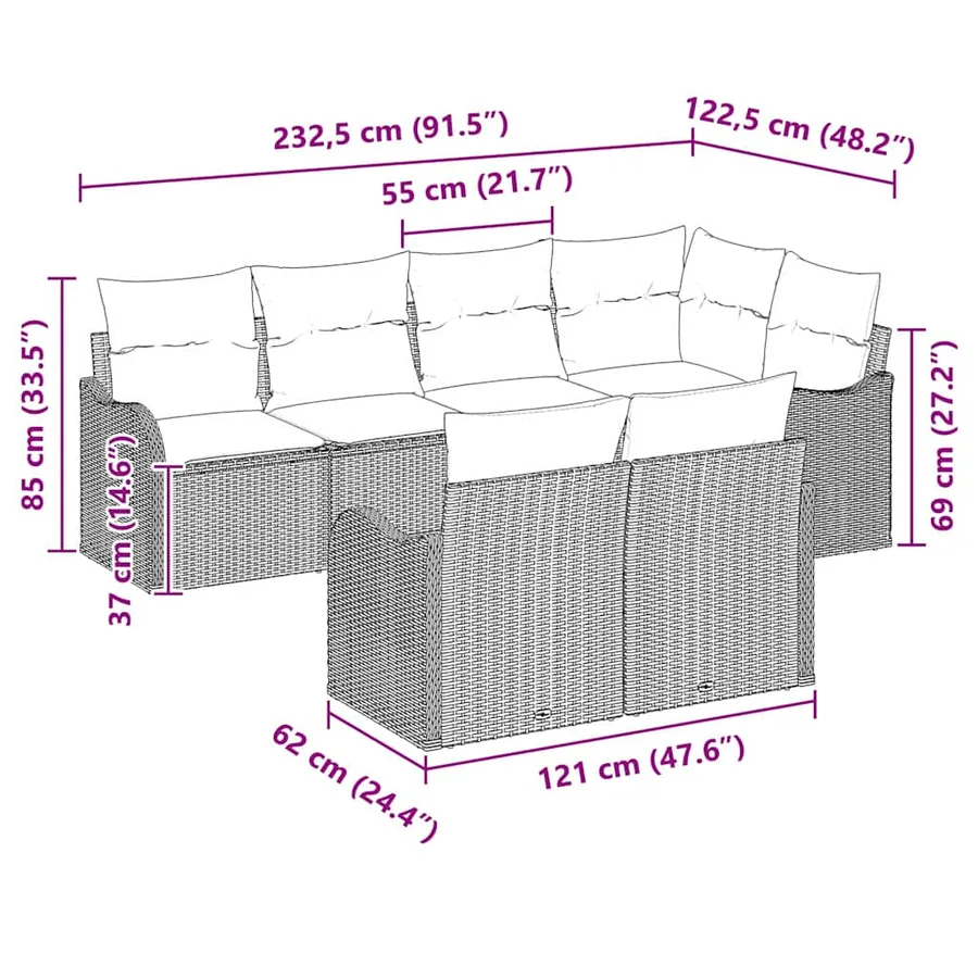 Ensemble de canapé de jardin 7 pcs Gris Poly rotin - 12