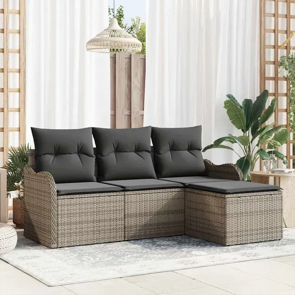 Ensemble de canapé de jardin avec stockage 4 pcs Gris polyrotin