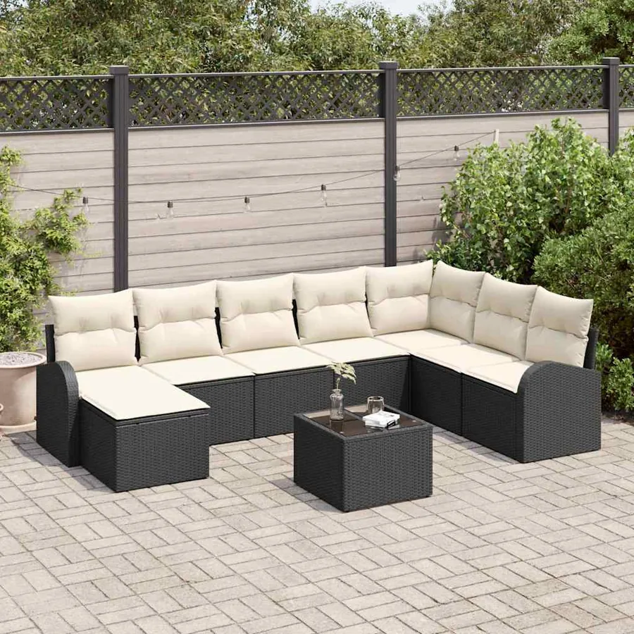 Ensemble de Canapés avec coussin 9 pcs Noir et Blanc polyrotin