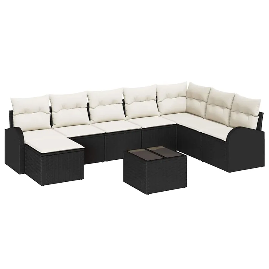 Ensemble de Canapés avec coussin 9 pcs Noir et Blanc polyrotin - 2