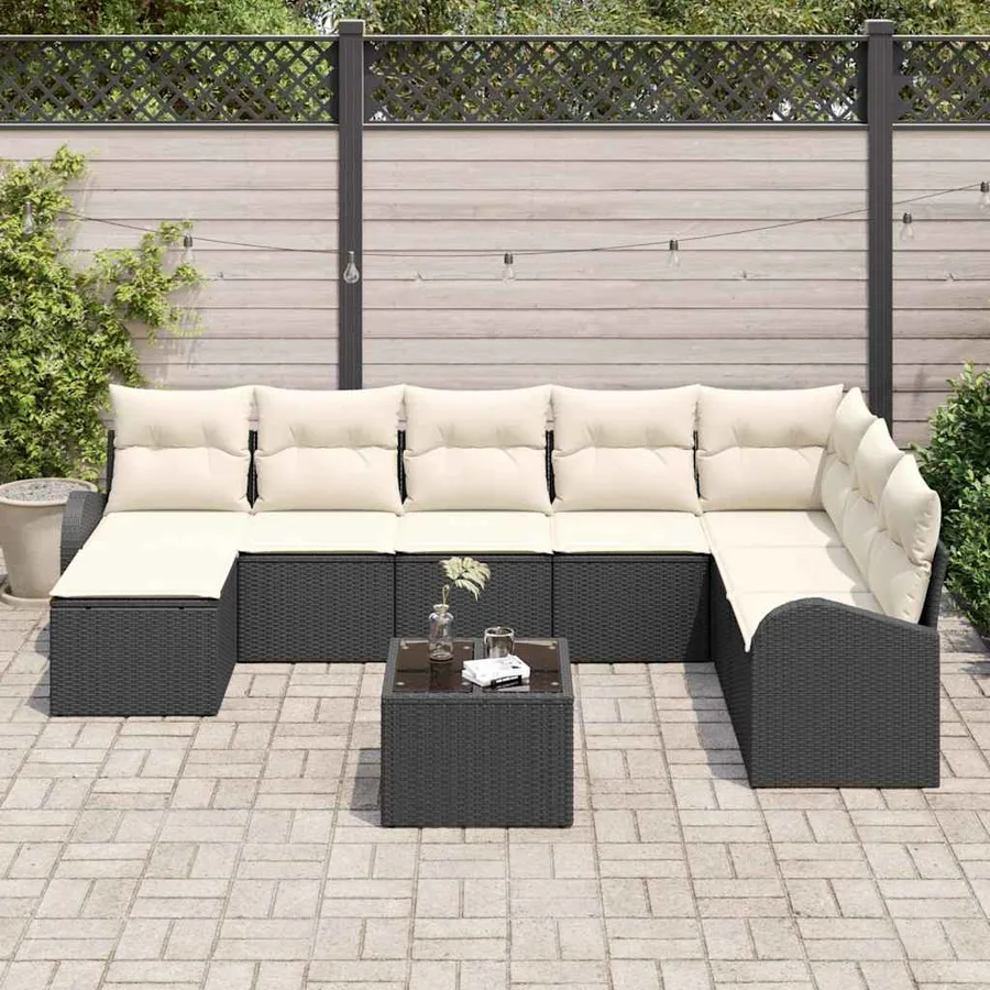 Ensemble de Canapés avec coussin 9 pcs Noir et Blanc polyrotin - 3