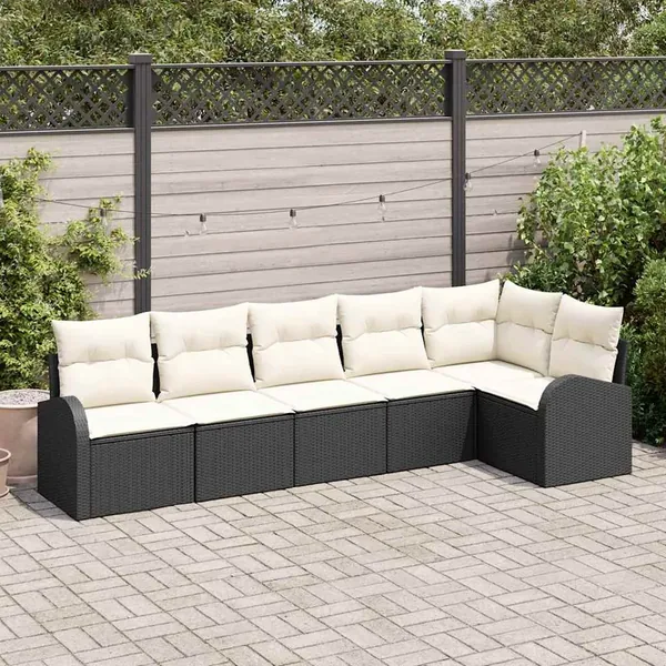 Ensemble de canapé de jardin 6 pcs Noir et Blanc polyrotin