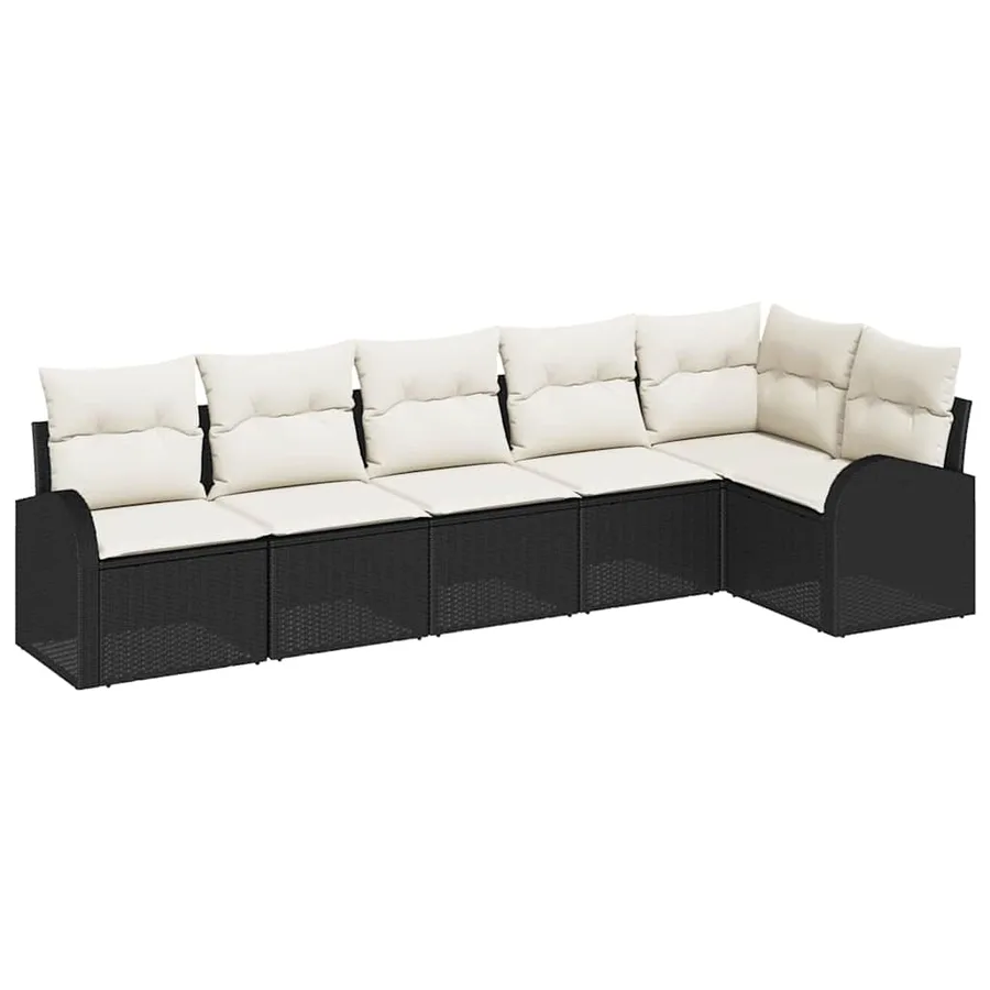 Ensemble de canapé de jardin 6 pcs Noir et Blanc polyrotin - 2