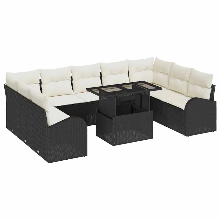 Ensemble de canapé de jardin 10 pcs Noir Poly rotin - 2