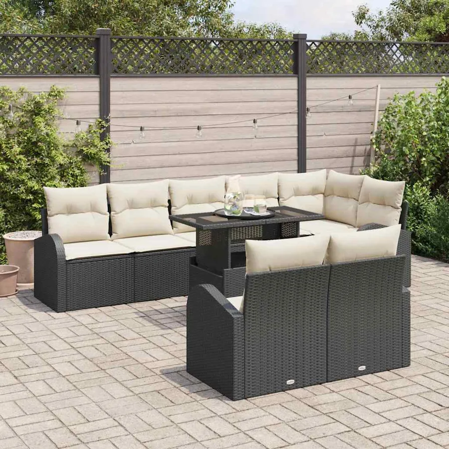 Ensemble de canapé de jardin 9 pcs Noir Poly rotin - 3