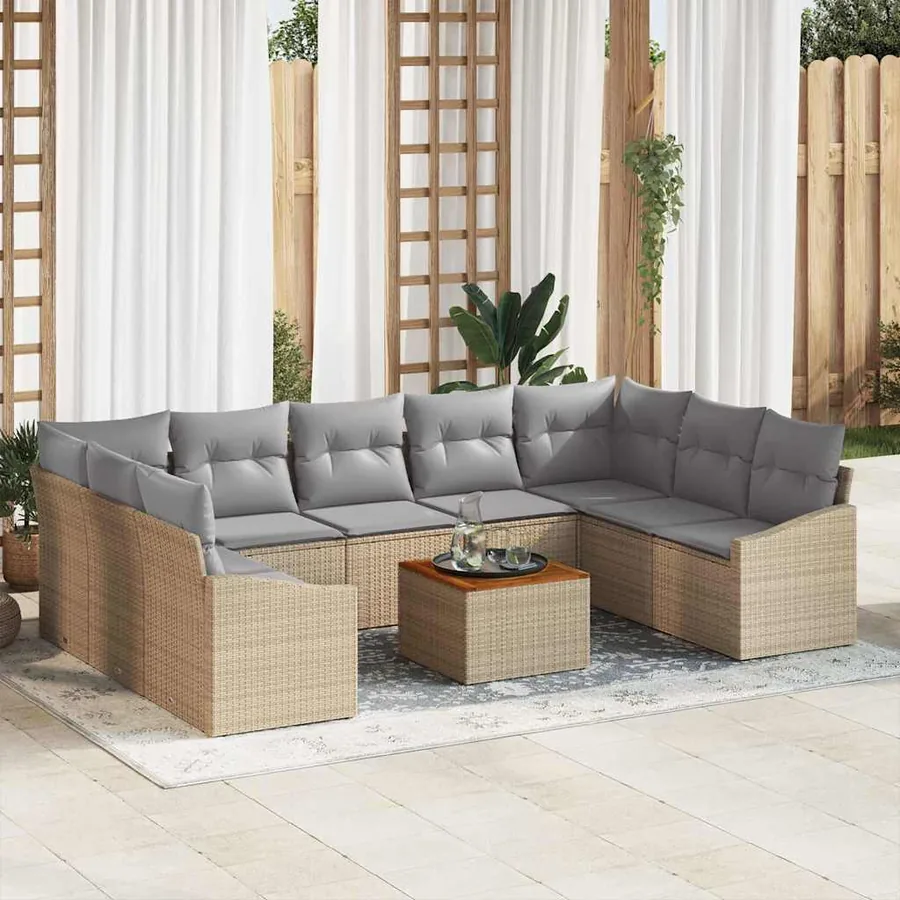 Ensemble de canapé de jardin 10 pcs Beige polyrotin