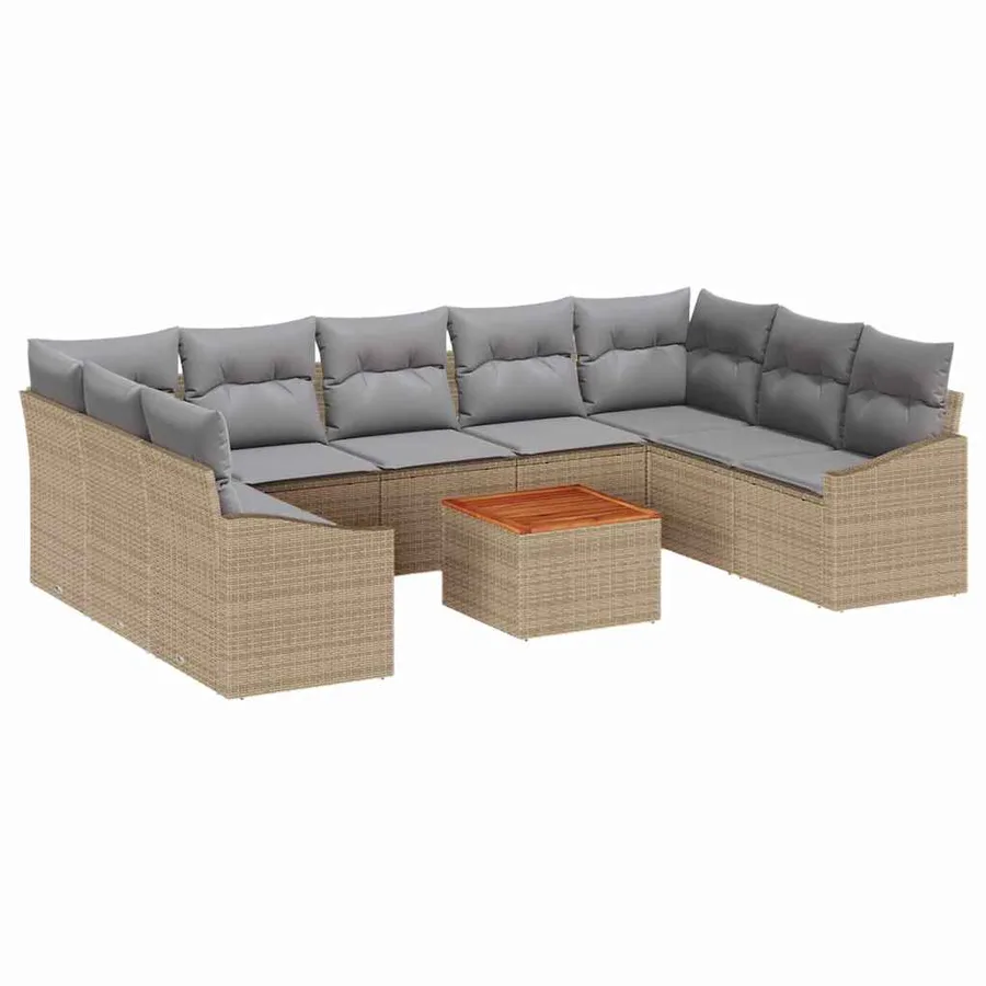 Ensemble de canapé de jardin 10 pcs Beige polyrotin - 2