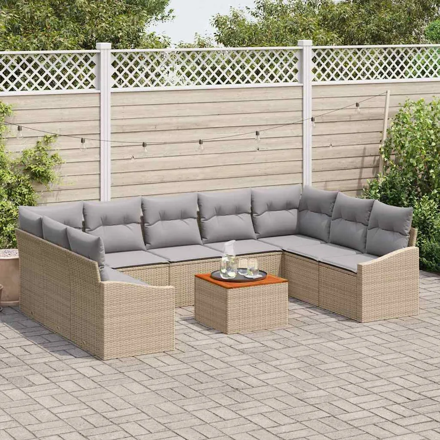 Ensemble de canapé de jardin 10 pcs Beige polyrotin - 3