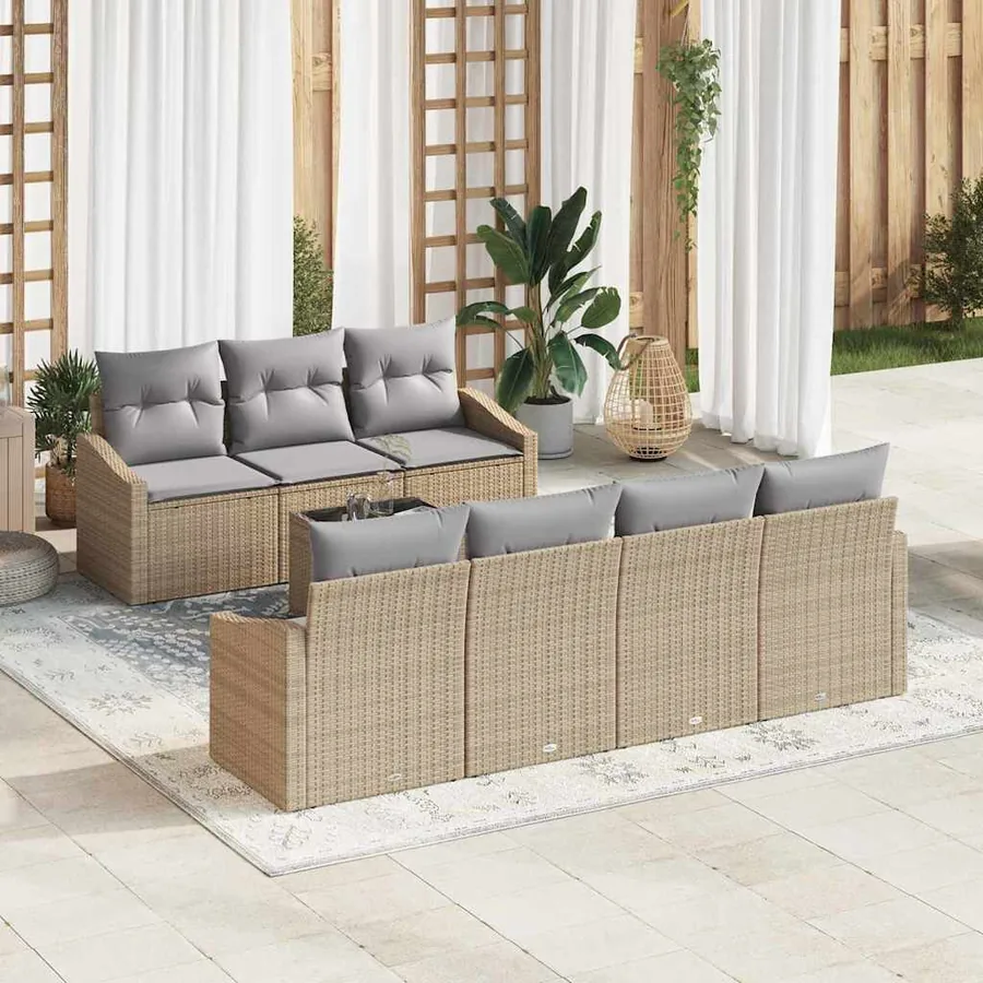 Ensemble de Canapés 8 pcs Beige et Gris clair polyrotin