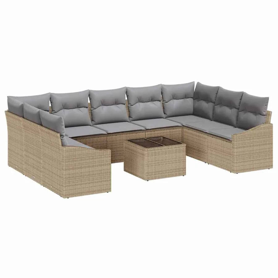 Ensemble de Canapés avec coussin 10 pcs Beige polyrotin - 2