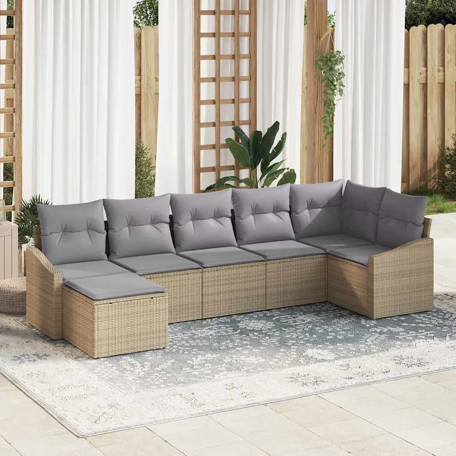 Ensemble de Canapés avec coussin 7 pcs Beige polyrotin