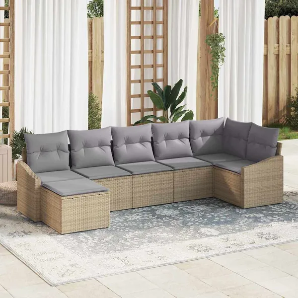Ensemble de Canapés avec coussin 7 pcs Beige polyrotin