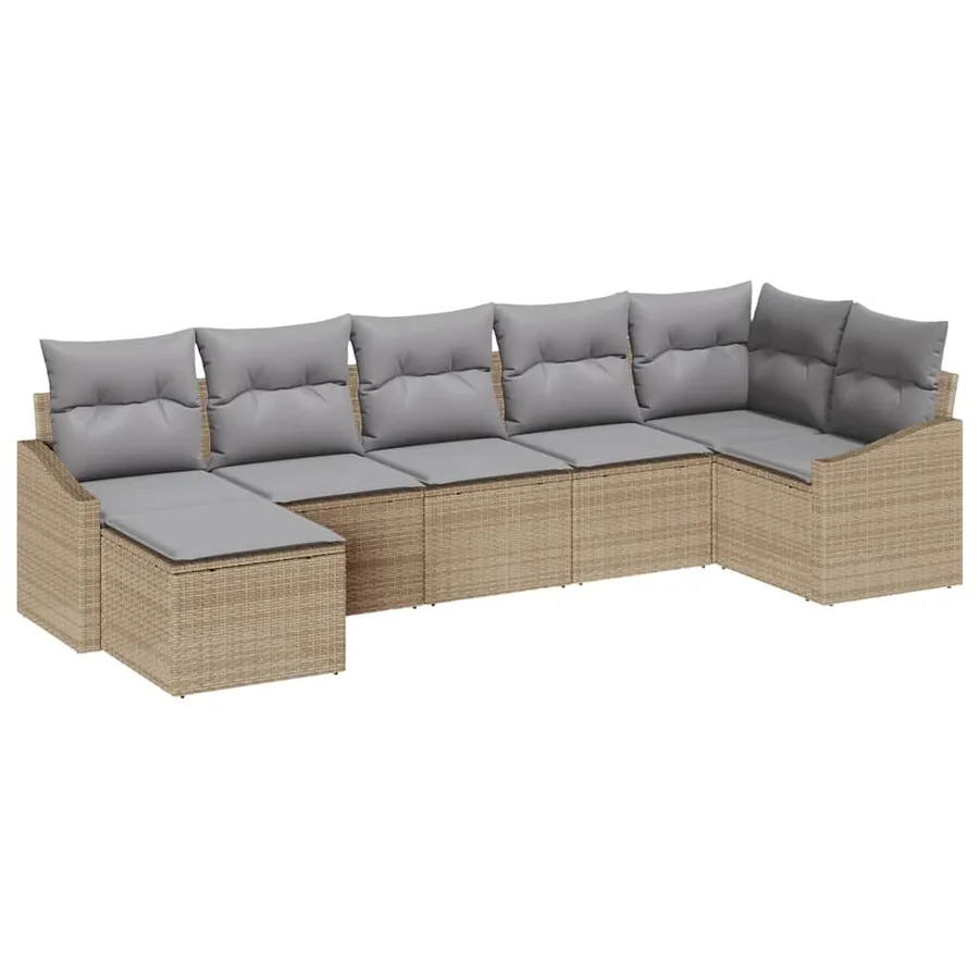 Ensemble de Canapés avec coussin 7 pcs Beige polyrotin - 2