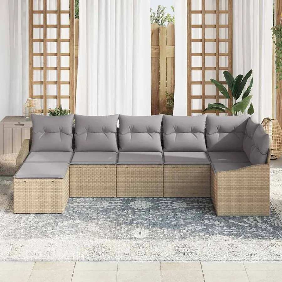 Ensemble de Canapés avec coussin 7 pcs Beige polyrotin - 3
