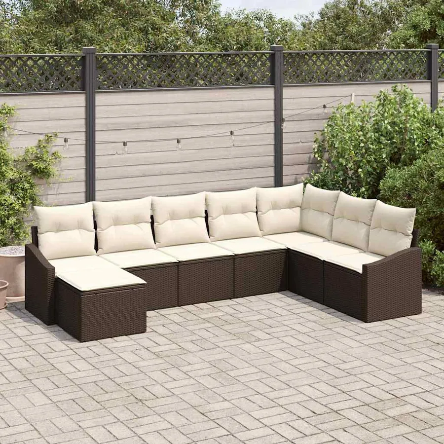 Ensemble de Canapés avec coussin 8 pcs Marron polyrotin