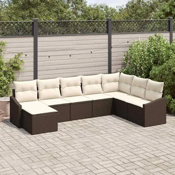 Ensemble de Canapés avec coussin 8 pcs Marron polyrotin