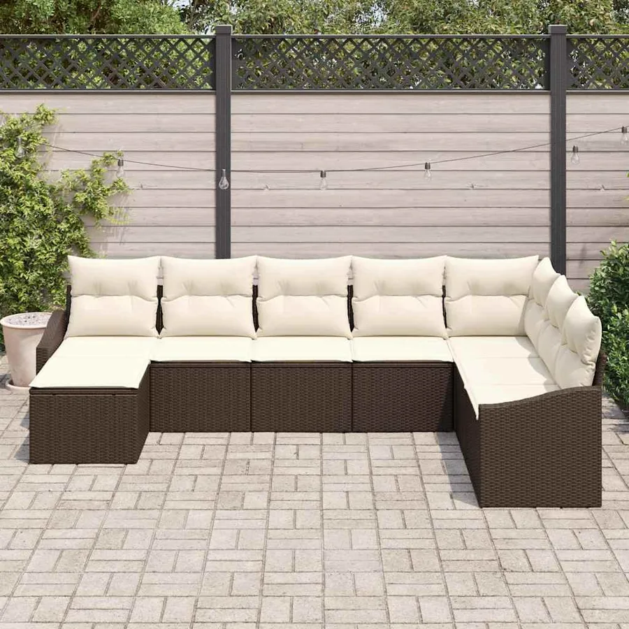 Ensemble de Canapés avec coussin 8 pcs Marron polyrotin - 3