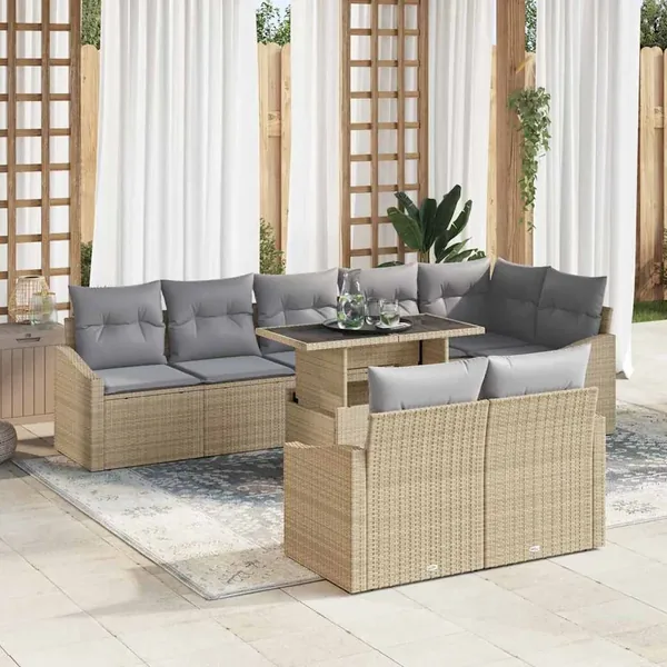 Ensemble de canapé de jardin 9 pcs Beige et Gris clair