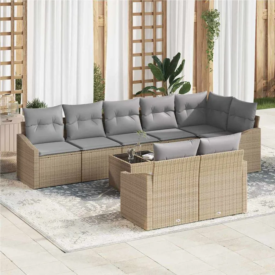 Ensemble de Canapés avec coussin 9 pcs Beige polyrotin