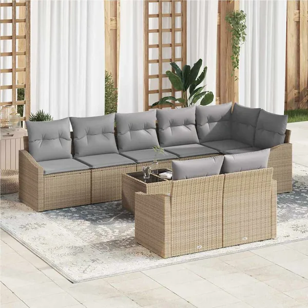 Ensemble de Canapés avec coussin 9 pcs Beige polyrotin