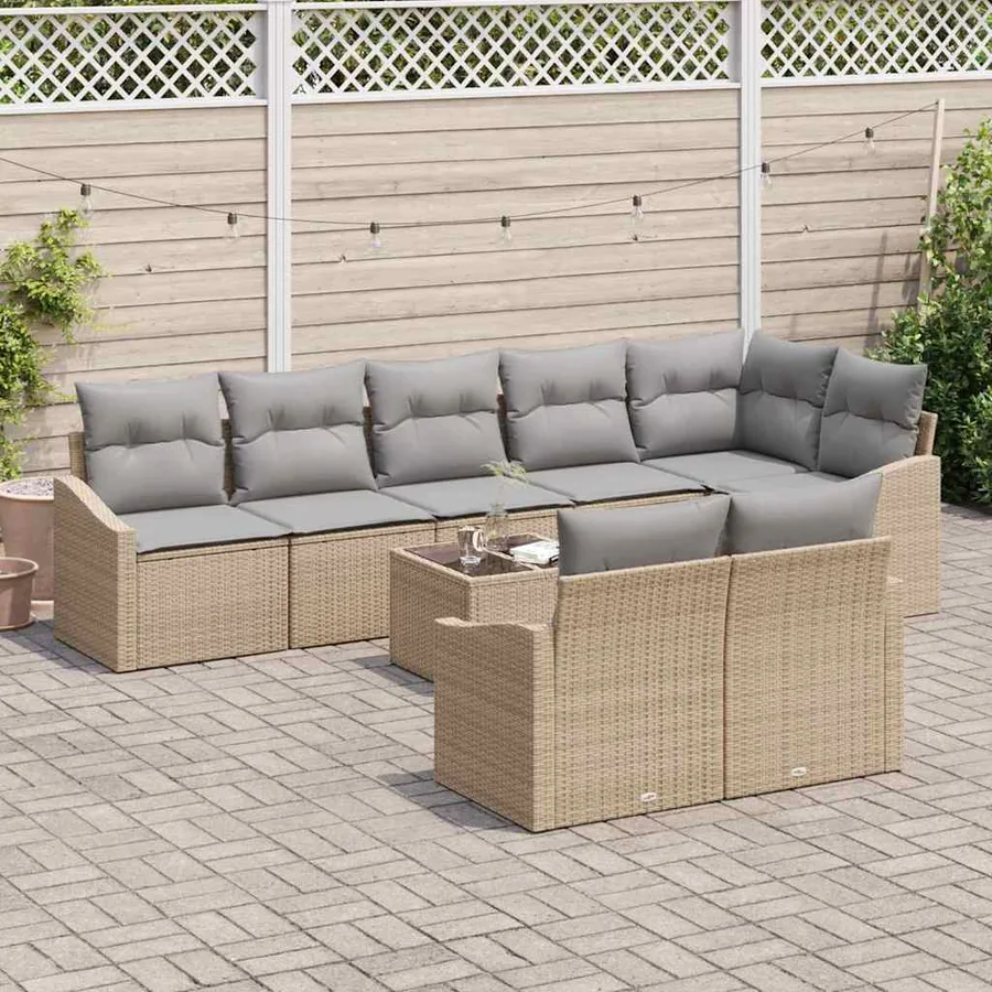 Ensemble de Canapés avec coussin 9 pcs Beige polyrotin - 3