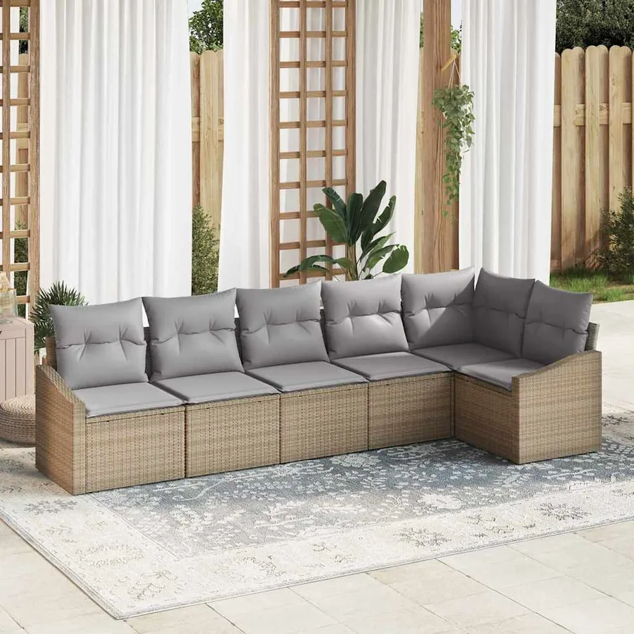 Ensemble de Canapés avec coussin 6 pcs Beige polyrotin