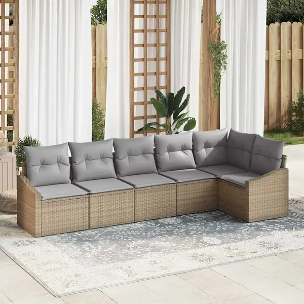 Ensemble de Canapés avec coussin 6 pcs Beige polyrotin