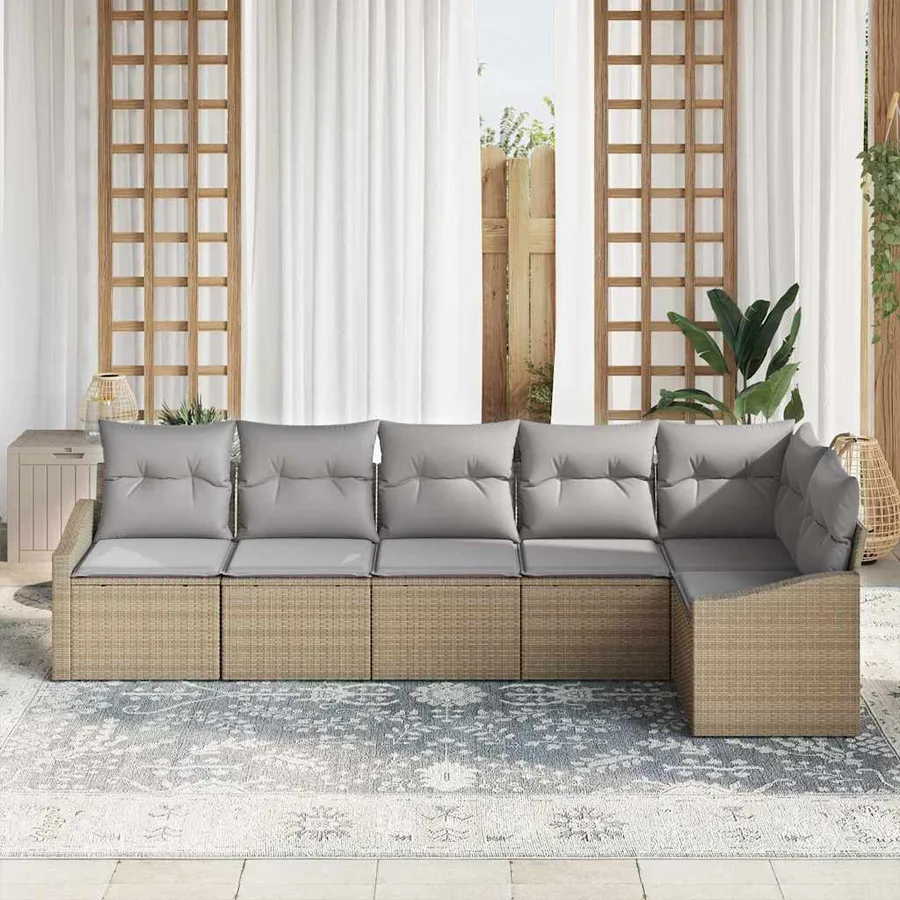 Ensemble de Canapés avec coussin 6 pcs Beige polyrotin - 3