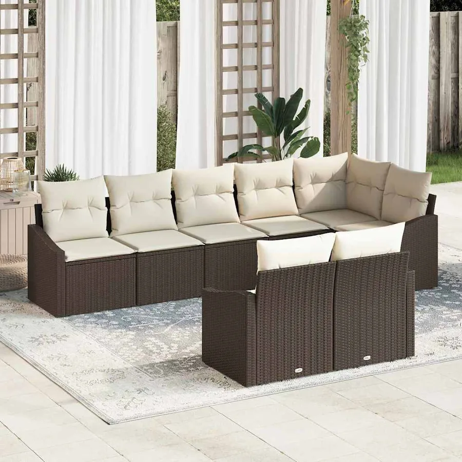 Ensemble de Canapés avec coussin 8 pcs Marron polyrotin