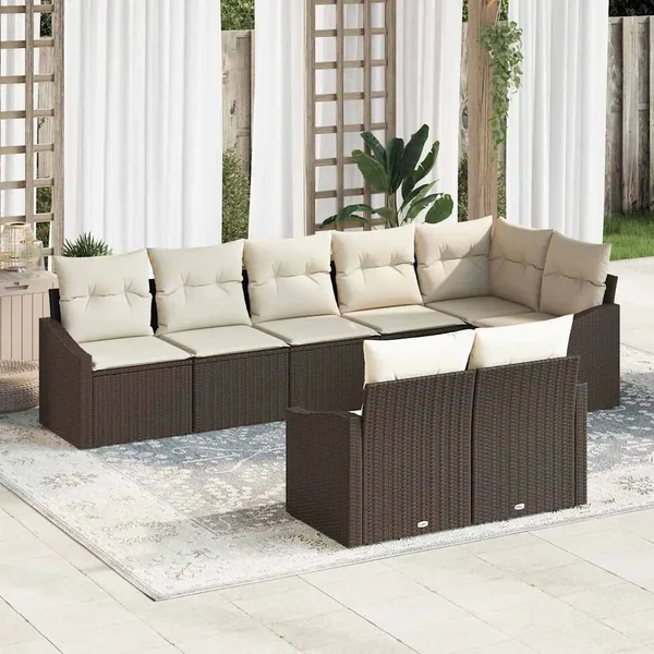 Ensemble de Canapés avec coussin 8 pcs Marron polyrotin