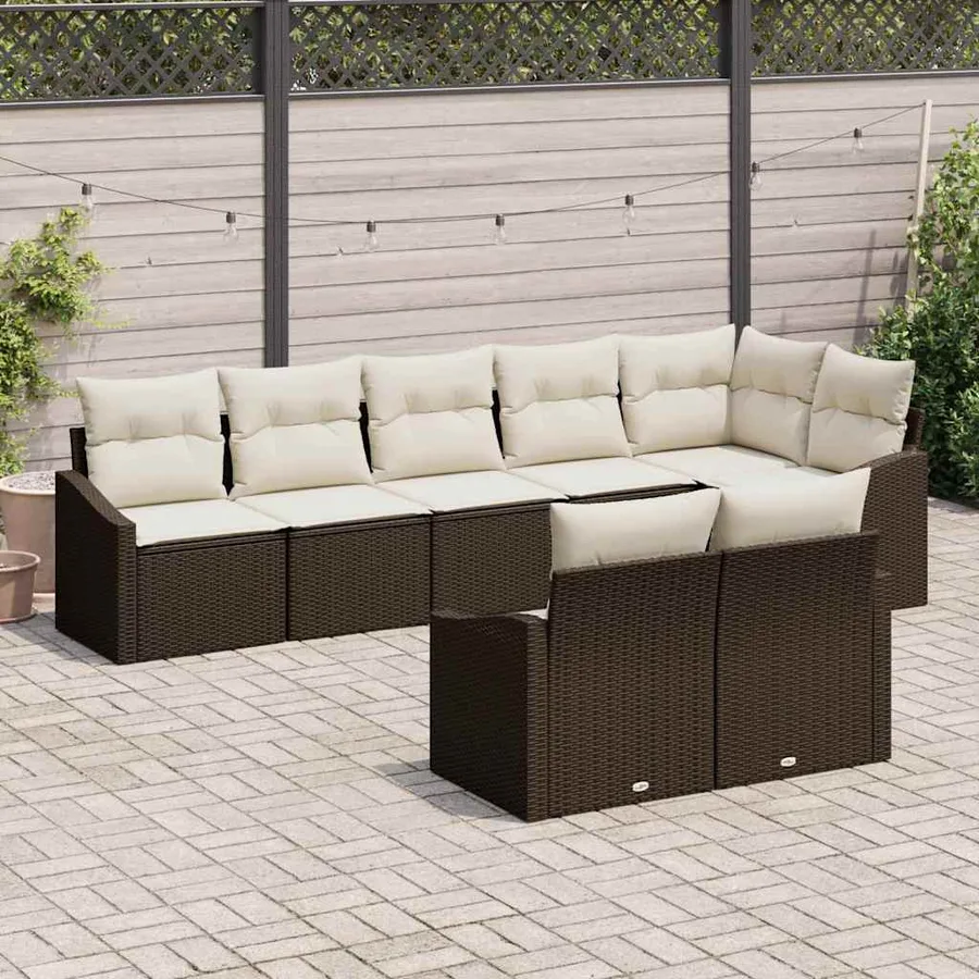 Ensemble de Canapés avec coussin 8 pcs Marron polyrotin - 3