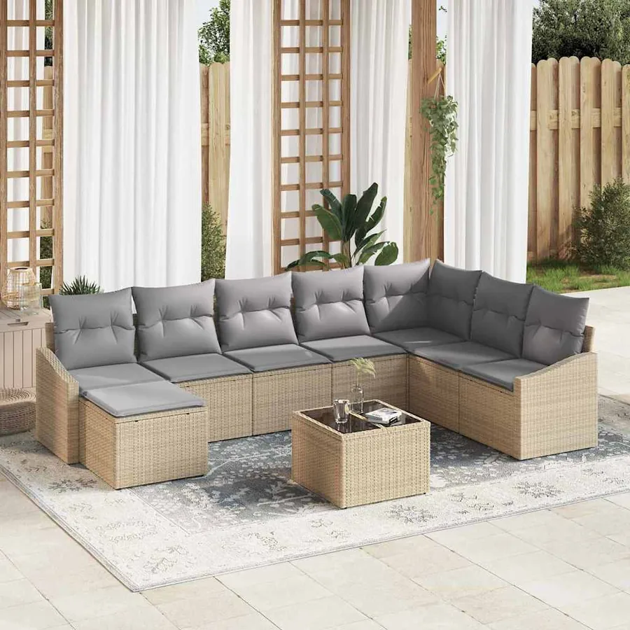 Ensemble de Canapés avec coussin 9 pcs Beige polyrotin