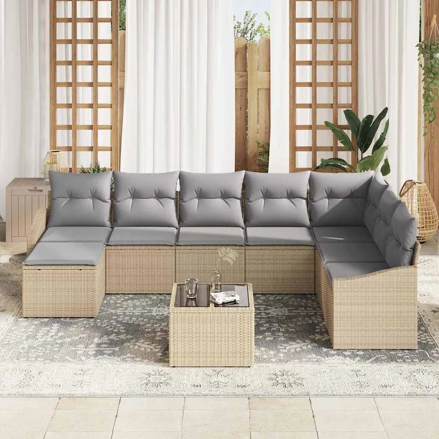 Ensemble de Canapés avec coussin 9 pcs Beige polyrotin - 3