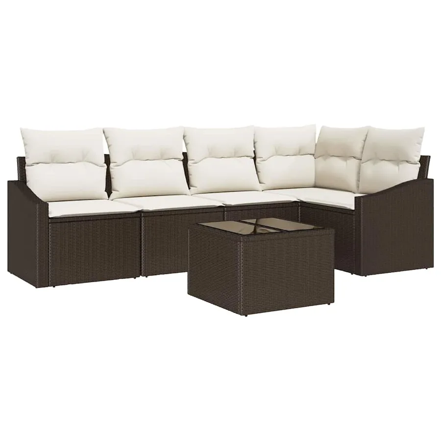 Ensemble de Canapés avec coussin 6 pcs Marron polyrotin - 2