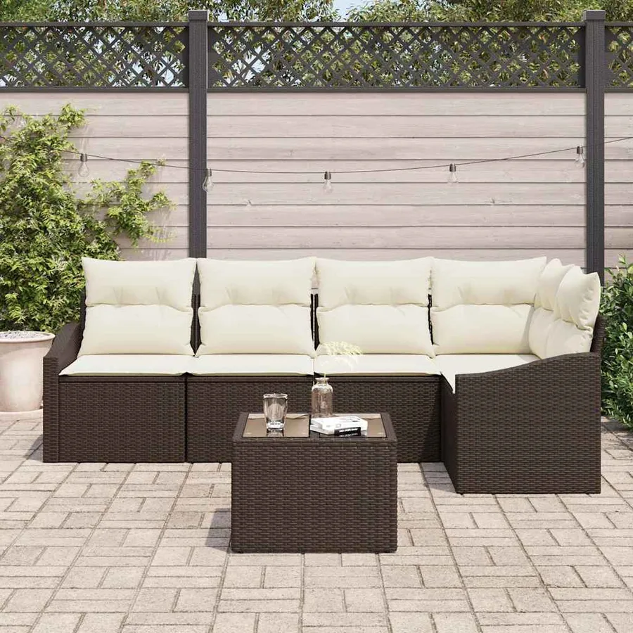 Ensemble de Canapés avec coussin 6 pcs Marron polyrotin - 3