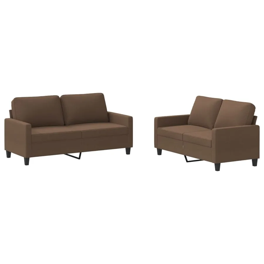 Ensemble de canapés 2 pcs avec coussins Marron Tissu - 2